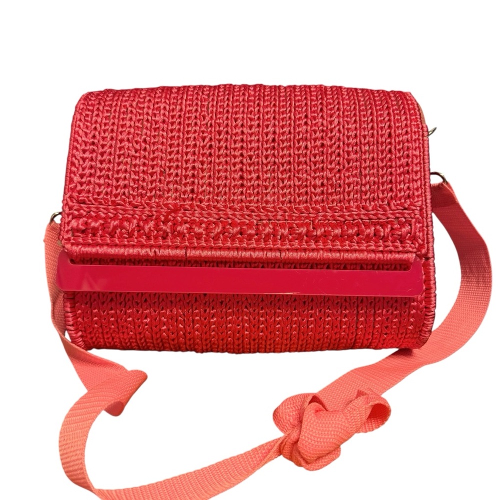 Vintage Bright Pink Woven Acrylic Panel Box Crossbody Bag Girly Barbie Flirty